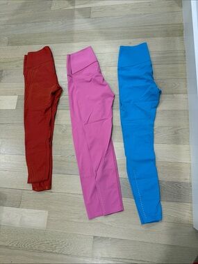 Women's High-Waist Performance Leggings - Red, Pink & Blue